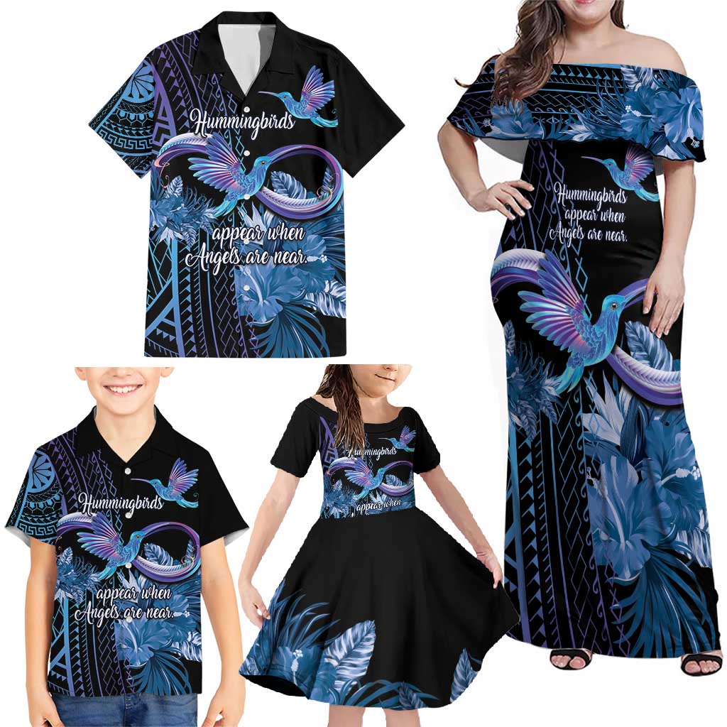 Polynesian Memorial Family Matching Off Shoulder Maxi Dress and Hawaiian Shirt Hummingbirds Appear When Angels Are Near LT14 - Polynesian Pride