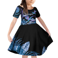 Polynesian Memorial Family Matching Off Shoulder Short Dress and Hawaiian Shirt Hummingbirds Appear When Angels Are Near LT14 Daughter's Dress Black - Polynesian Pride