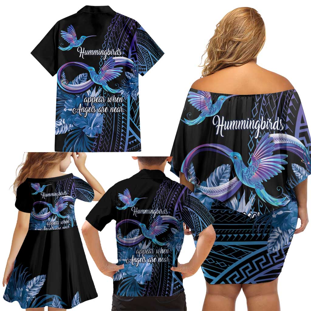 Polynesian Memorial Family Matching Off Shoulder Short Dress and Hawaiian Shirt Hummingbirds Appear When Angels Are Near LT14 - Polynesian Pride