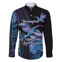 Polynesian Memorial Family Matching Off Shoulder Short Dress and Hawaiian Shirt Hummingbirds Appear When Angels Are Near LT14 Dad's Shirt - Long Sleeve Black - Polynesian Pride