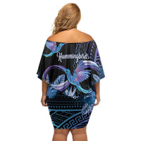 Polynesian Memorial Family Matching Off Shoulder Short Dress and Hawaiian Shirt Hummingbirds Appear When Angels Are Near LT14 - Polynesian Pride