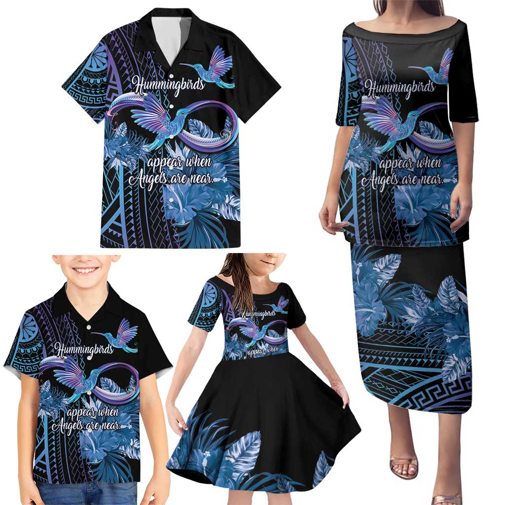 Polynesian Memorial Family Matching Puletasi and Hawaiian Shirt Hummingbirds Appear When Angels Are Near LT14 - Polynesian Pride