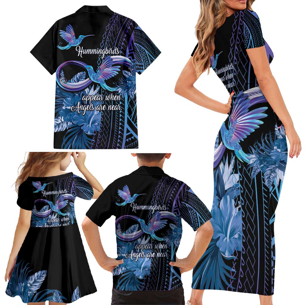 Polynesian Memorial Family Matching Short Sleeve Bodycon Dress and Hawaiian Shirt Hummingbirds Appear When Angels Are Near LT14 - Polynesian Pride