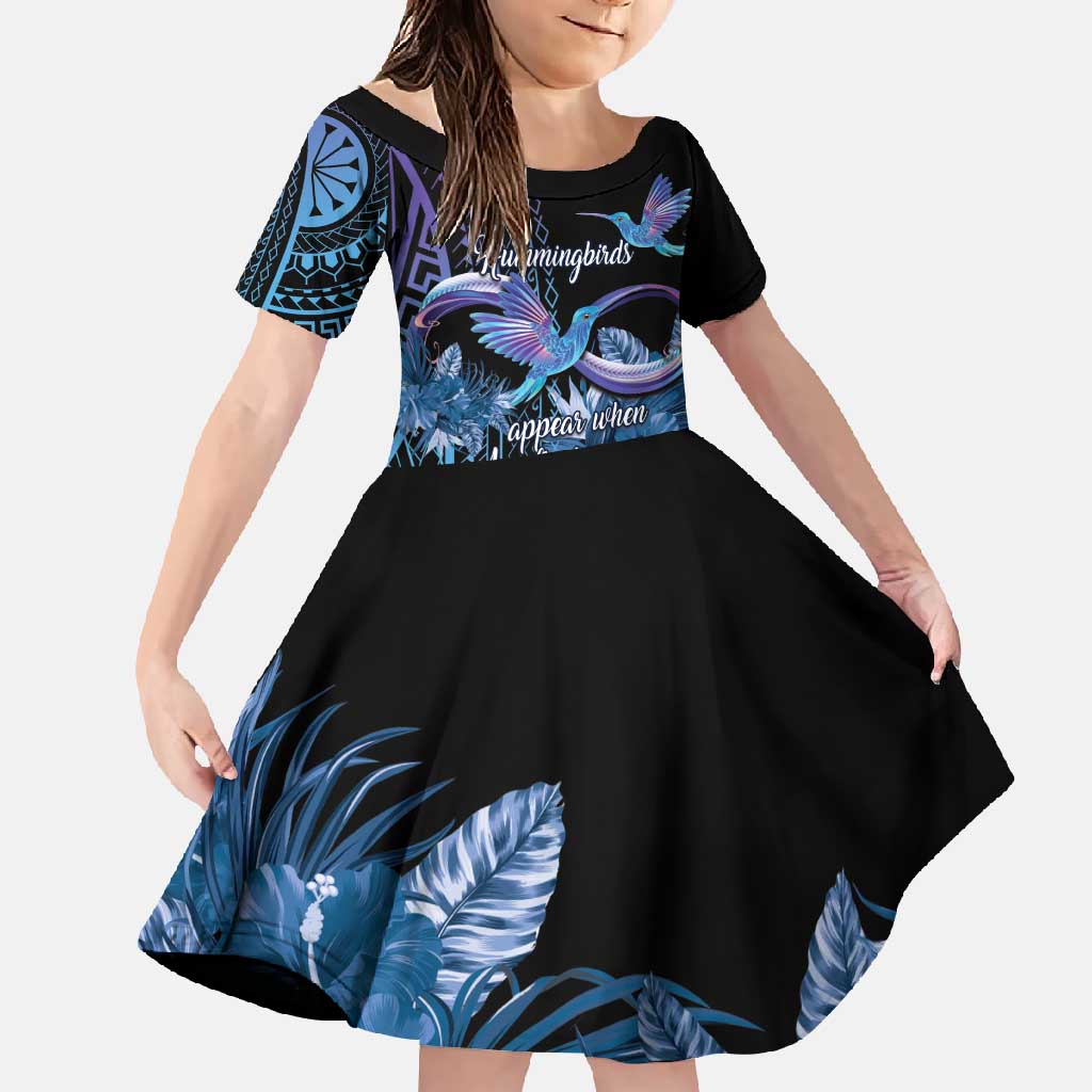 Polynesian Memorial Family Matching Summer Maxi Dress and Hawaiian Shirt Hummingbirds Appear When Angels Are Near LT14 Daughter's Dress Black - Polynesian Pride