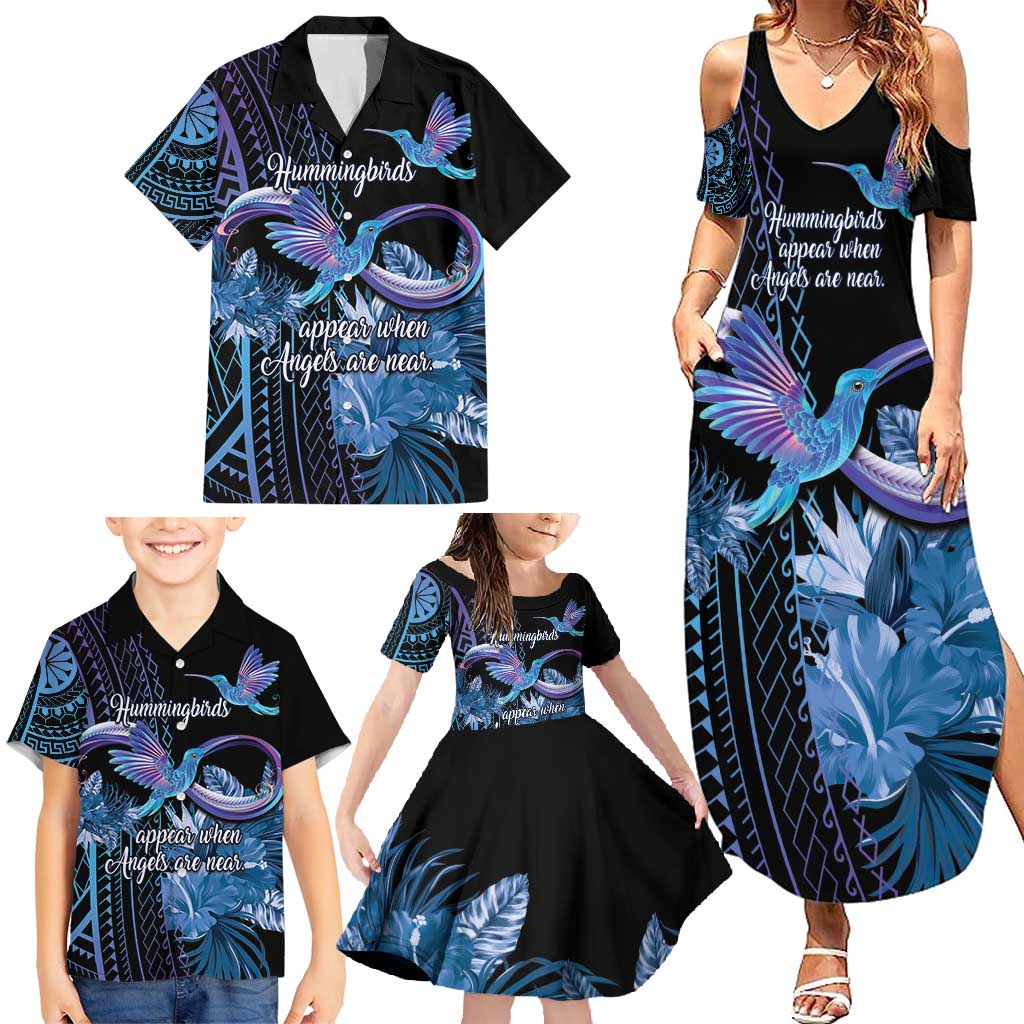 Polynesian Memorial Family Matching Summer Maxi Dress and Hawaiian Shirt Hummingbirds Appear When Angels Are Near LT14 - Polynesian Pride