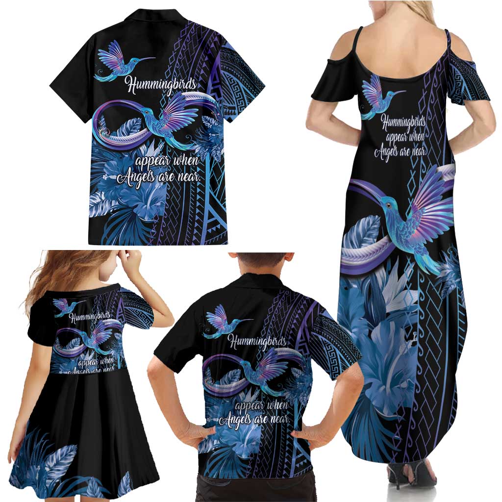 Polynesian Memorial Family Matching Summer Maxi Dress and Hawaiian Shirt Hummingbirds Appear When Angels Are Near LT14 - Polynesian Pride