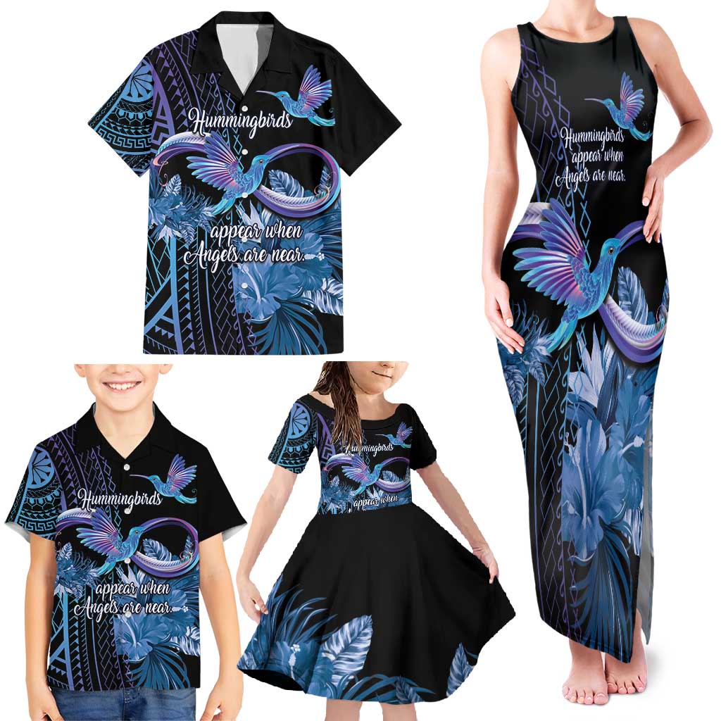 Polynesian Memorial Family Matching Tank Maxi Dress and Hawaiian Shirt Hummingbirds Appear When Angels Are Near LT14 - Polynesian Pride