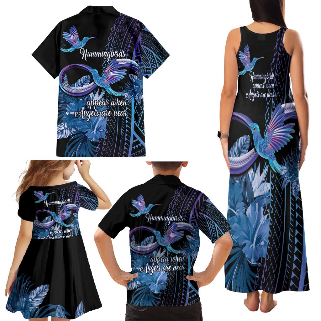 Polynesian Memorial Family Matching Tank Maxi Dress and Hawaiian Shirt Hummingbirds Appear When Angels Are Near LT14 - Polynesian Pride