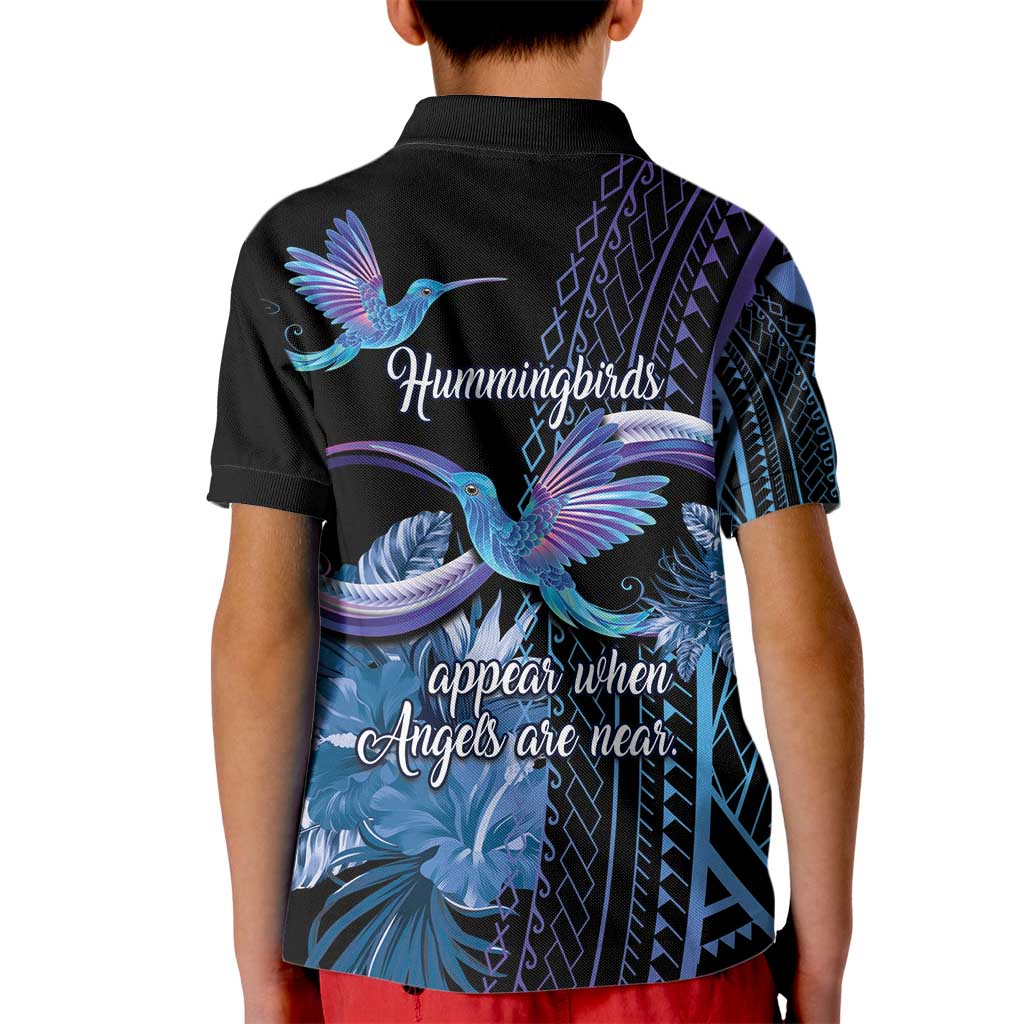 Polynesian Memorial Kid Polo Shirt Hummingbirds Appear When Angels Are Near LT14