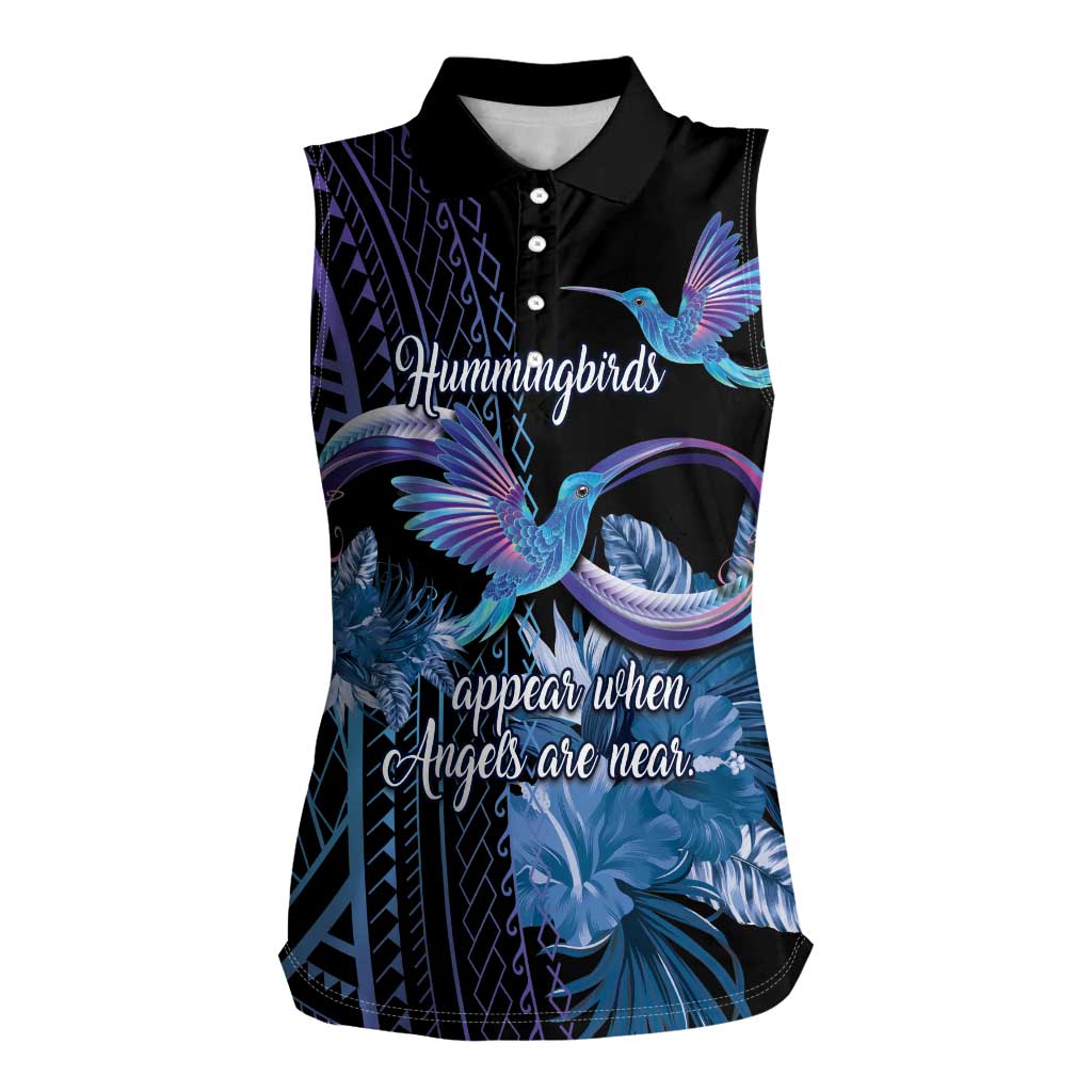 Polynesian Memorial Women Sleeveless Polo Shirt Hummingbirds Appear When Angels Are Near LT14