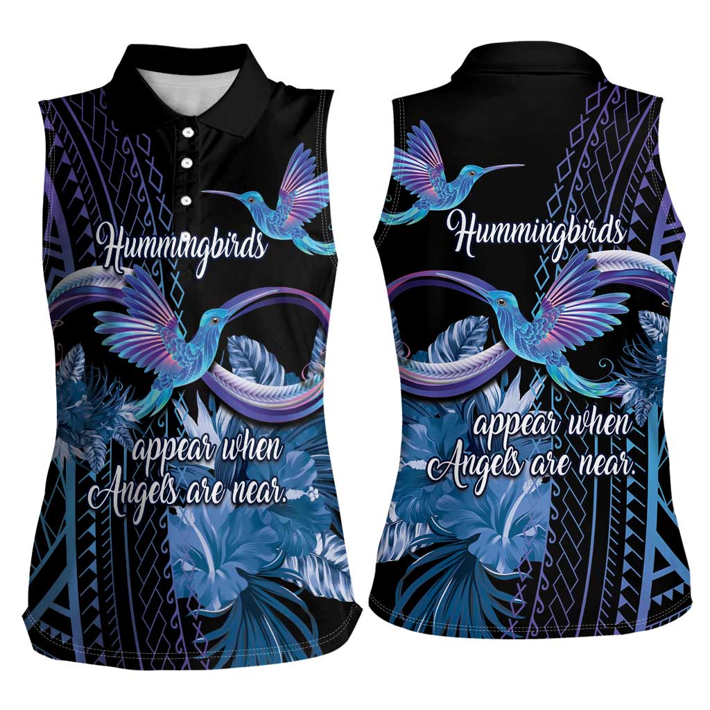 Polynesian Memorial Women Sleeveless Polo Shirt Hummingbirds Appear When Angels Are Near LT14