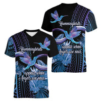 Polynesian Memorial Women V-Neck T-Shirt Hummingbirds Appear When Angels Are Near LT14