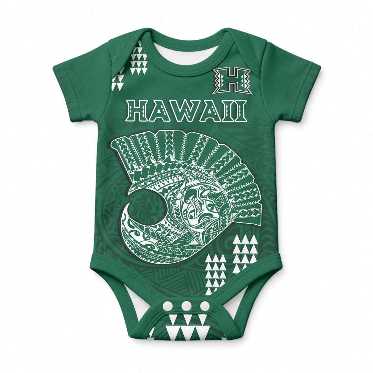 Custom Hawaii Football Baby Onesie Kakau Rainbow Warriors Helmet LT14 Green - Polynesian Pride
