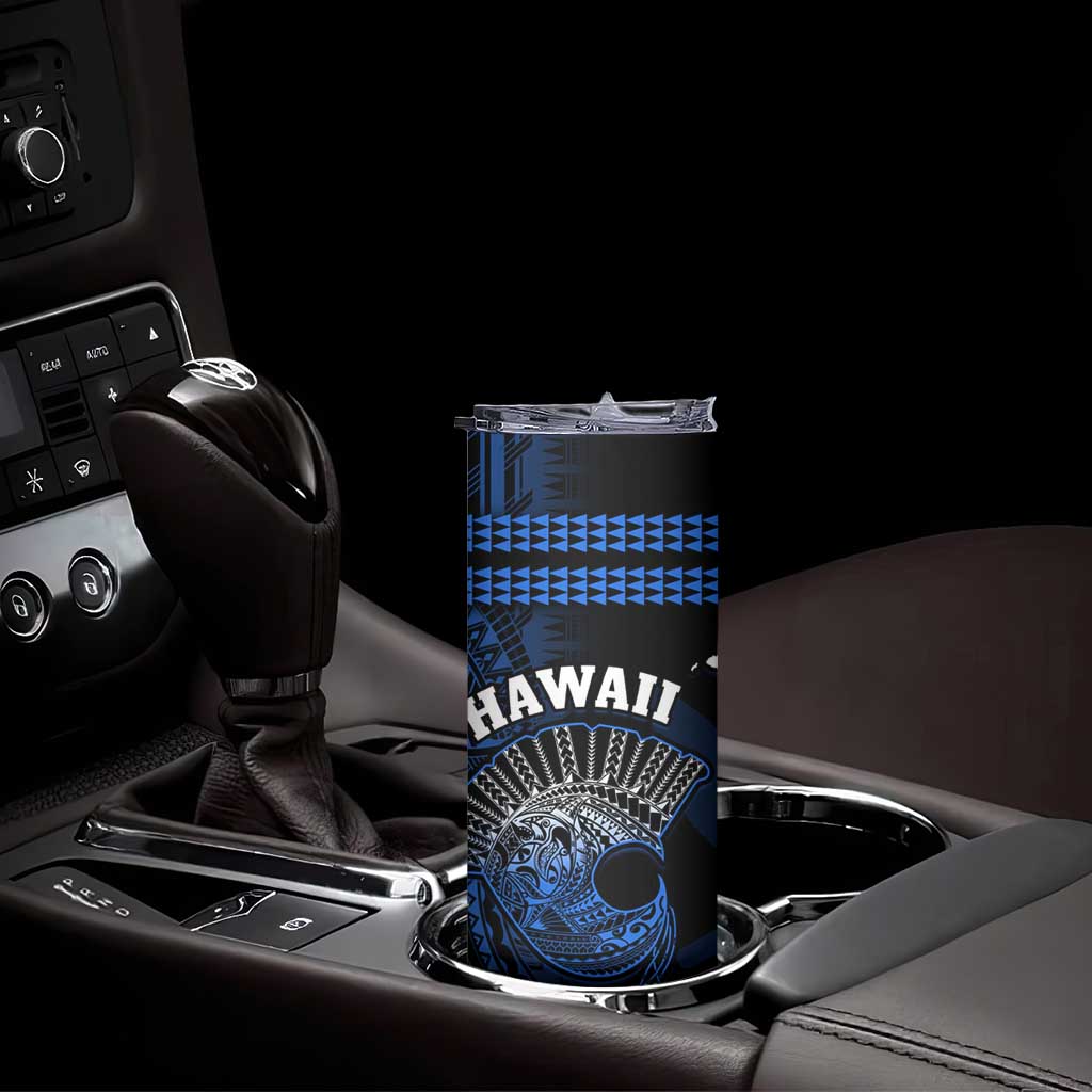 Hawaii Skinny Tumbler Kakau Warrior Helmet Gradient Blue Polynesian