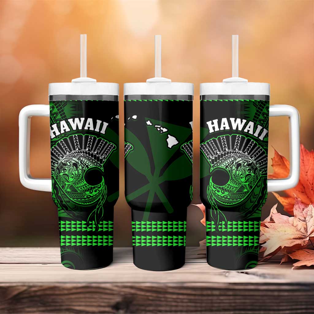 Hawaii Tumbler With Handle Kakau Warrior Helmet Gradient Green Polynesian