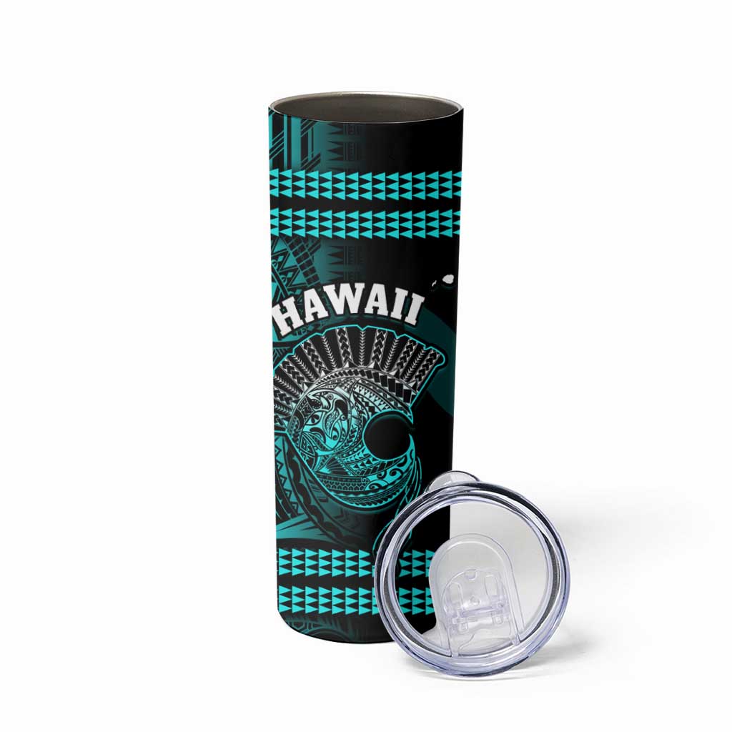 Hawaii Skinny Tumbler Kakau Warrior Helmet Gradient Turquoise Polynesian