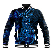Blue Polynesia Shark Tattoo Baseball Jacket With Polynesian Plumeria LT14 Unisex Blue - Polynesian Pride