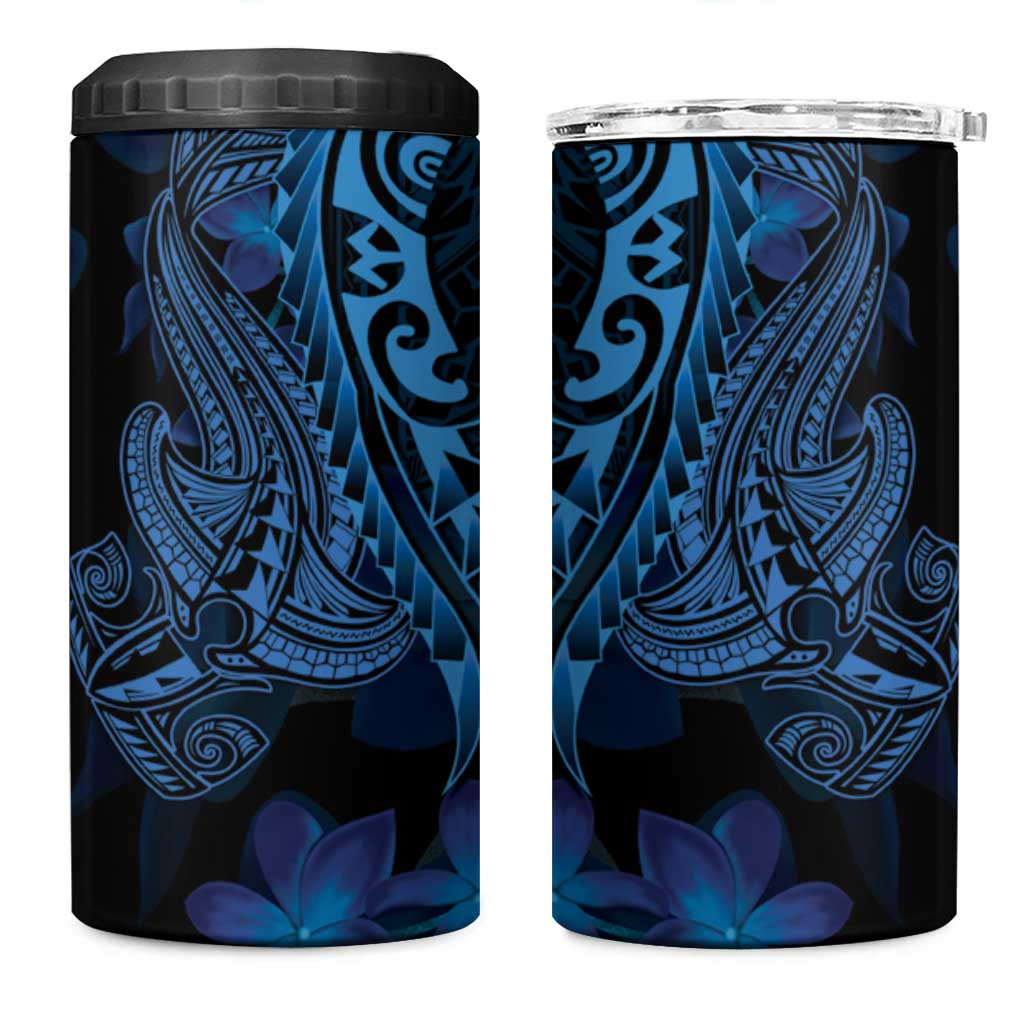 Blue Polynesia Shark Tattoo 4 in 1 Can Cooler Tumbler With Polynesian Plumeria LT14 One Size: 16 oz Blue - Polynesian Pride