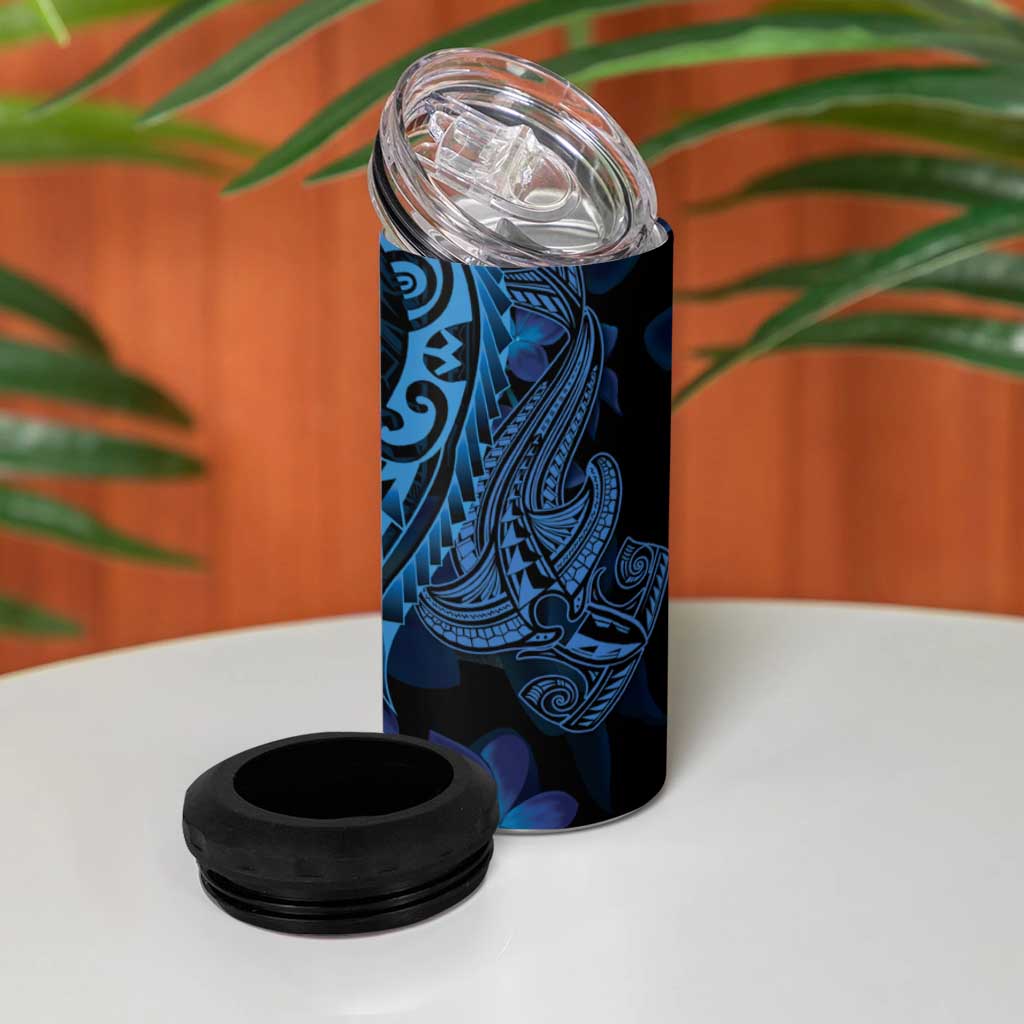 Blue Polynesia Shark Tattoo 4 in 1 Can Cooler Tumbler With Polynesian Plumeria LT14 - Polynesian Pride