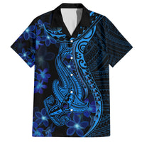 Blue Polynesia Shark Tattoo Family Matching Off Shoulder Long Sleeve Dress and Hawaiian Shirt With Polynesian Plumeria LT14 Dad's Shirt - Short Sleeve Blue - Polynesian Pride