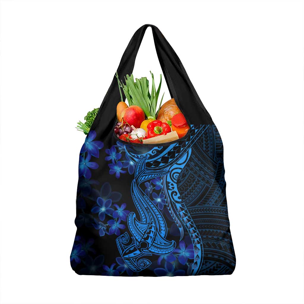 Blue Polynesia Shark Tattoo Grocery Bag With Polynesian Plumeria LT14 1-pack One Size Blue - Polynesian Pride