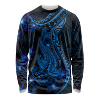 Blue Polynesia Shark Tattoo Long Sleeve Shirt With Polynesian Plumeria LT14 Unisex Blue - Polynesian Pride