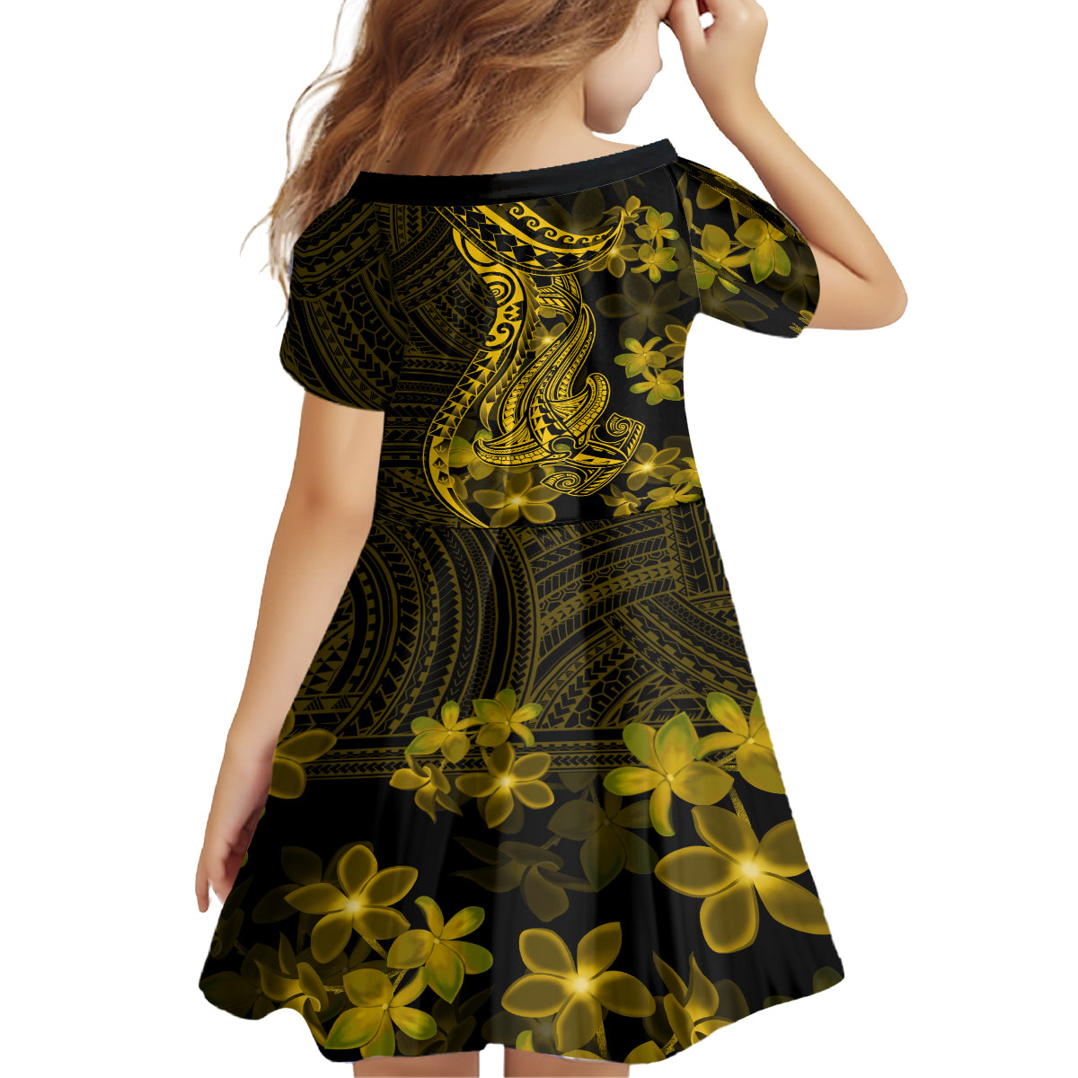 Gold Polynesia Shark Tattoo Family Matching Tank Maxi Dress and Hawaiian Shirt With Polynesian Plumeria LT14 - Polynesian Pride
