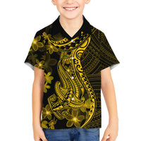 Gold Polynesia Shark Tattoo Kid Hawaiian Shirt With Polynesian Plumeria LT14 Kid Gold - Polynesian Pride
