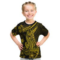 Gold Polynesia Shark Tattoo Kid T Shirt With Polynesian Plumeria LT14 Gold - Polynesian Pride