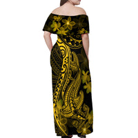 Gold Polynesia Shark Tattoo Off Shoulder Maxi Dress With Polynesian Plumeria LT14 - Polynesian Pride