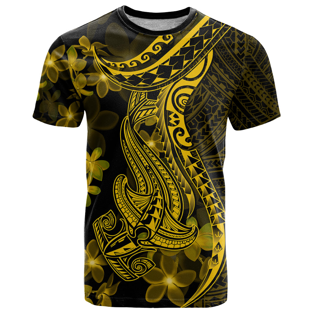 Gold Polynesia Shark Tattoo T Shirt With Polynesian Plumeria LT14 Gold - Polynesian Pride