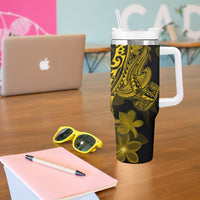 Gold Polynesia Shark Tattoo Tumbler With Handle With Polynesian Plumeria