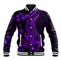 Purple Polynesia Shark Tattoo Baseball Jacket With Polynesian Plumeria LT14 Unisex Purple - Polynesian Pride