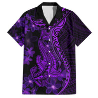 Purple Polynesia Shark Tattoo Family Matching Long Sleeve Bodycon Dress and Hawaiian Shirt With Polynesian Plumeria LT14 Dad's Shirt - Short Sleeve Purple - Polynesian Pride