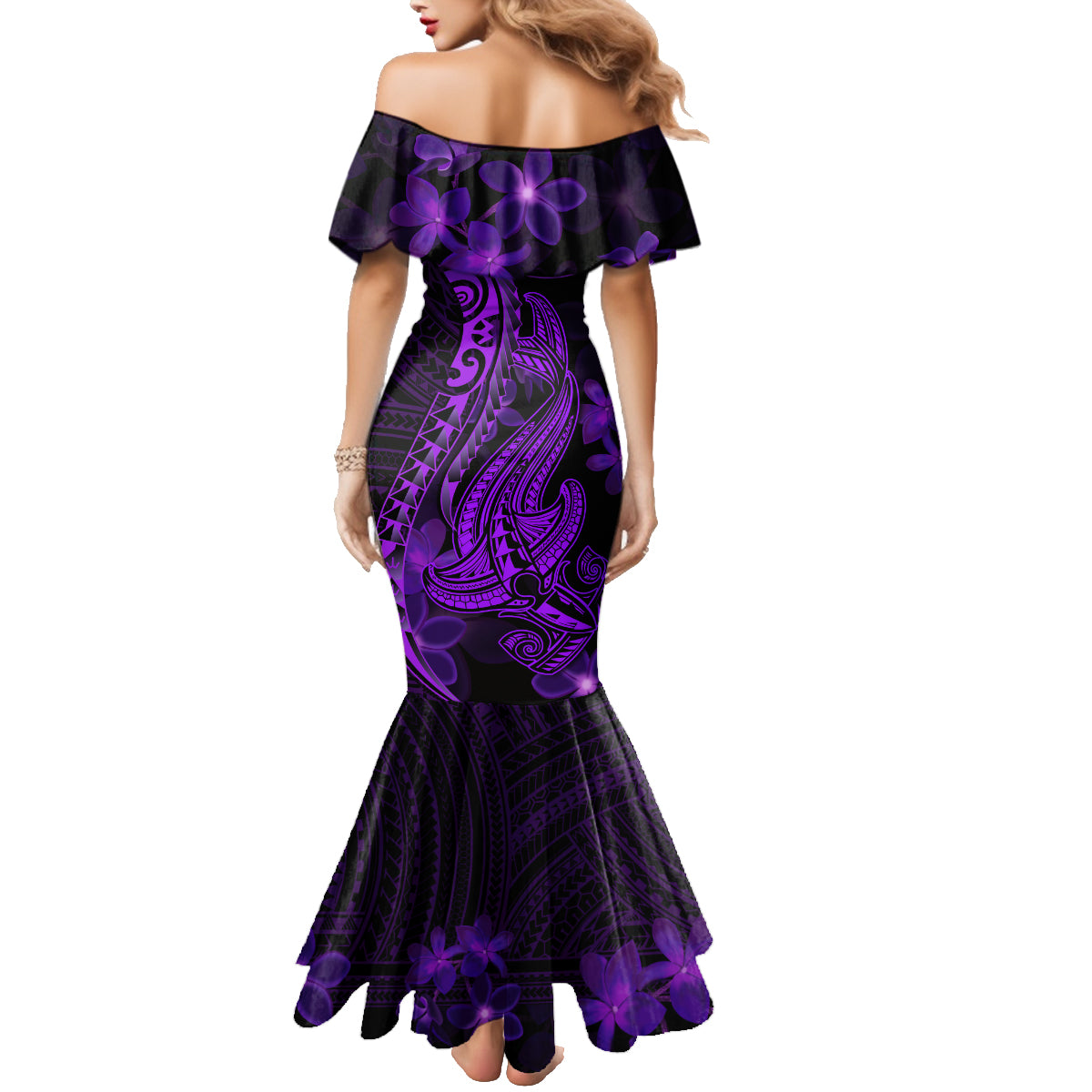 Purple Polynesia Shark Tattoo Family Matching Mermaid Dress and Hawaiian Shirt With Polynesian Plumeria LT14 - Polynesian Pride