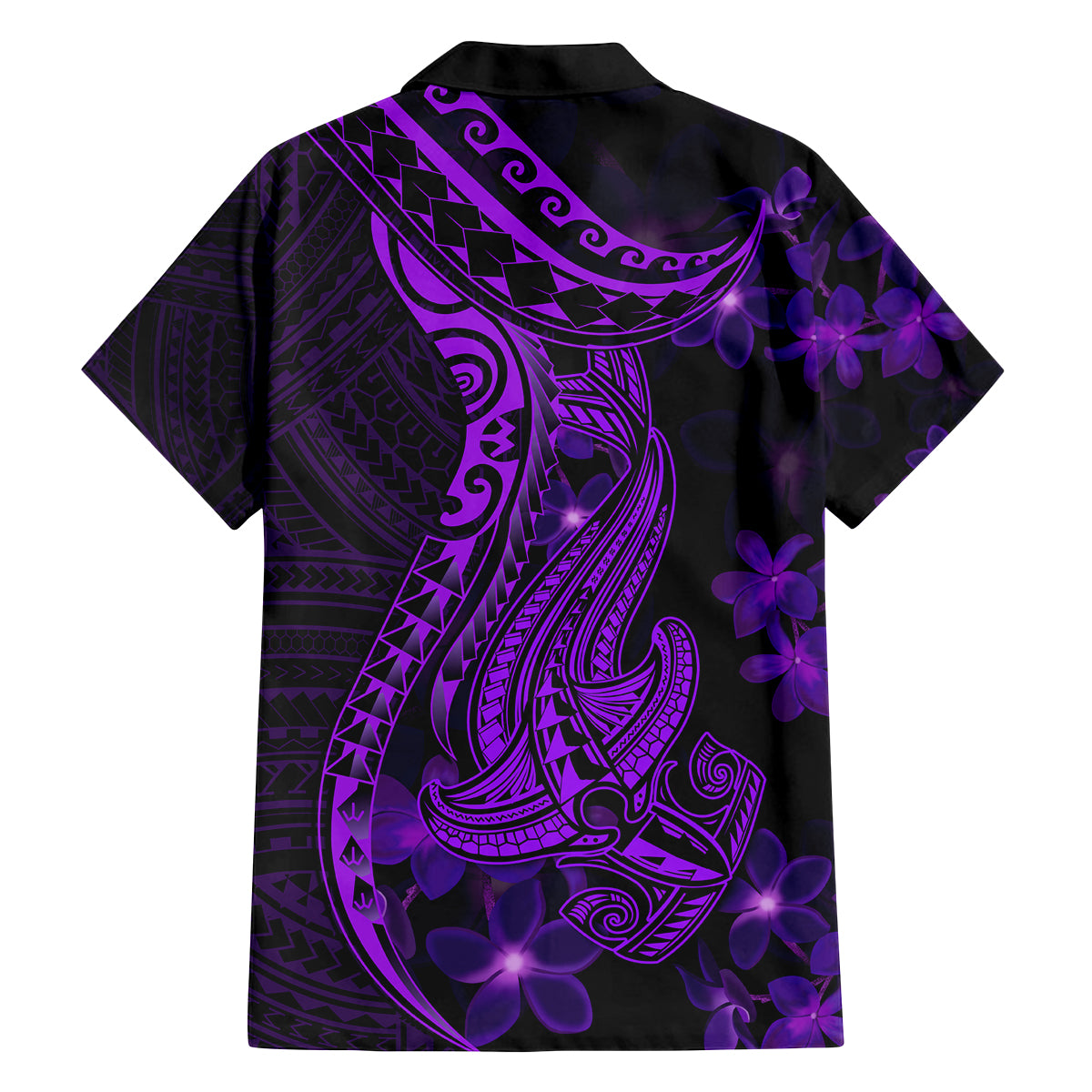 Purple Polynesia Shark Tattoo Family Matching Off Shoulder Long Sleeve Dress and Hawaiian Shirt With Polynesian Plumeria LT14 - Polynesian Pride
