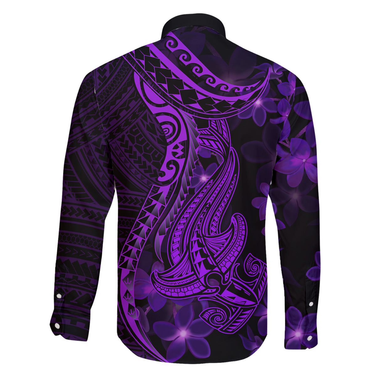 Purple Polynesia Shark Tattoo Family Matching Off Shoulder Long Sleeve Dress and Hawaiian Shirt With Polynesian Plumeria LT14 - Polynesian Pride