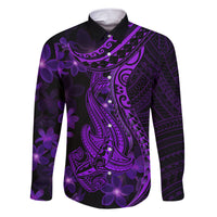 Purple Polynesia Shark Tattoo Family Matching Short Sleeve Bodycon Dress and Hawaiian Shirt With Polynesian Plumeria LT14 Dad's Shirt - Long Sleeve Purple - Polynesian Pride