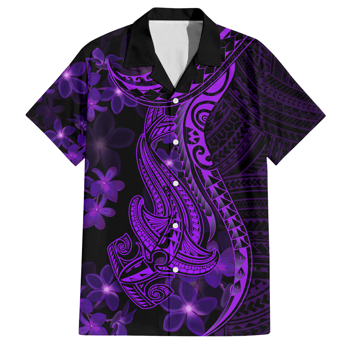 Purple Polynesia Shark Tattoo Family Matching Summer Maxi Dress and Hawaiian Shirt With Polynesian Plumeria LT14 Dad's Shirt - Short Sleeve Purple - Polynesian Pride