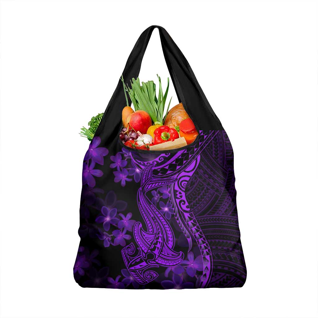 Purple Polynesia Shark Tattoo Grocery Bag With Polynesian Plumeria LT14 1-pack One Size Purple - Polynesian Pride
