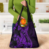 Purple Polynesia Shark Tattoo Grocery Bag With Polynesian Plumeria
