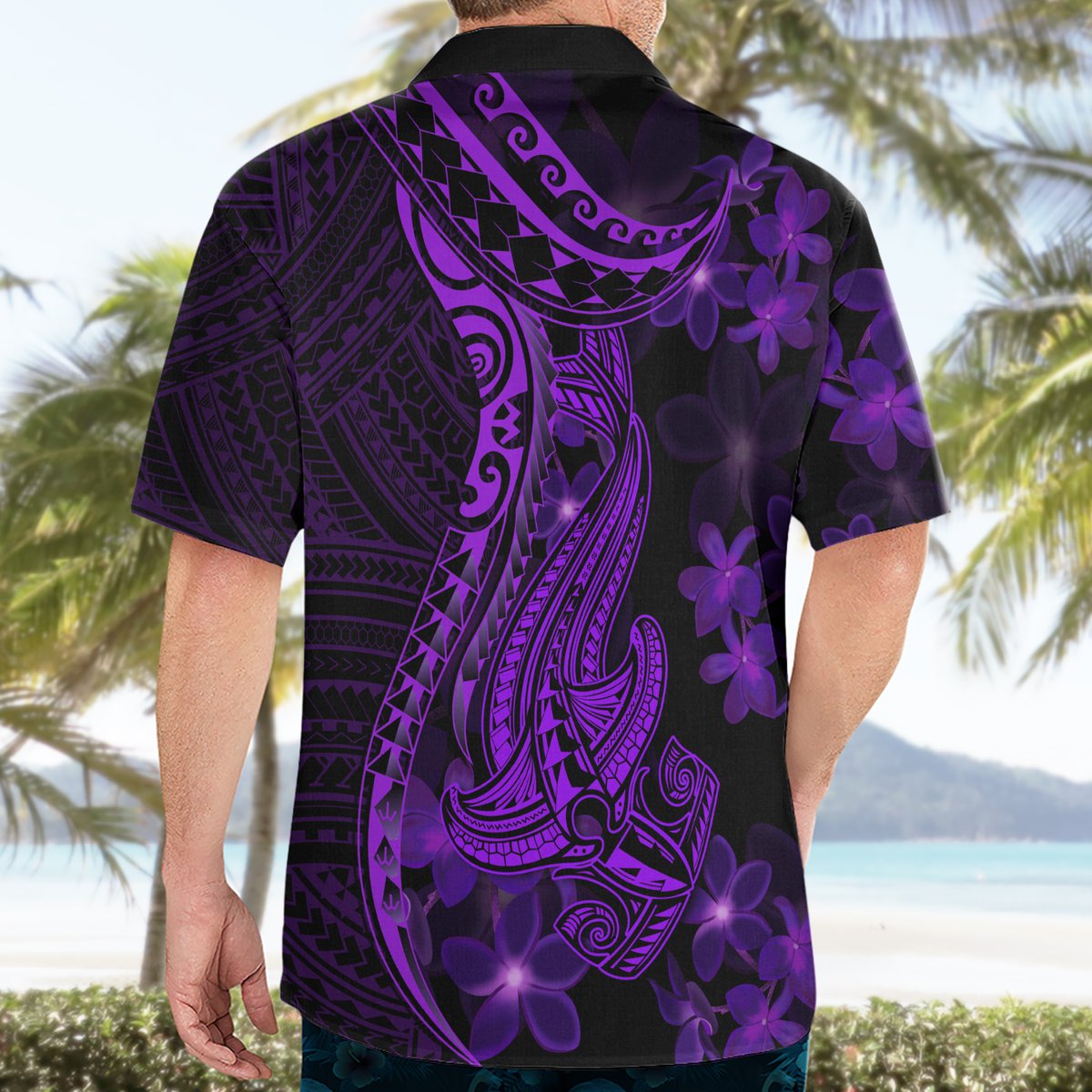 Purple Polynesia Shark Tattoo Hawaiian Shirt With Polynesian Plumeria LT14 - Polynesian Pride