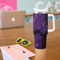 Purple Polynesia Shark Tattoo Tumbler With Handle With Polynesian Plumeria