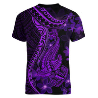 Purple Polynesia Shark Tattoo Women V Neck T Shirt With Polynesian Plumeria LT14 - Polynesian Pride
