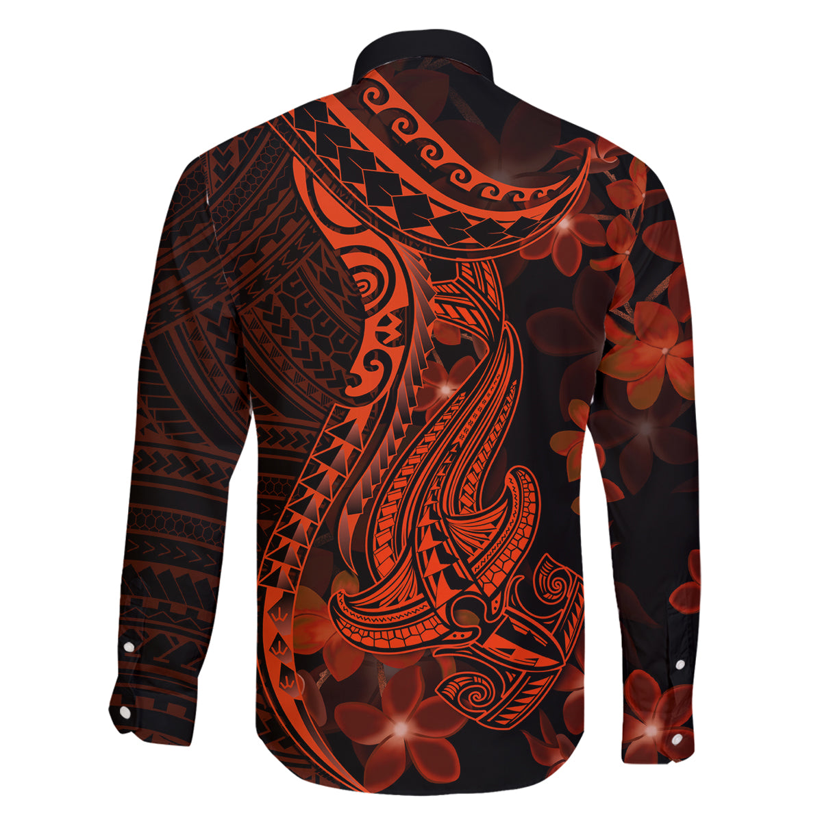Red Polynesia Family Matching Off Shoulder Maxi Dress and Hawaiian Shirt Shark Tattoo With Polynesian Plumeria LT14 - Polynesian Pride