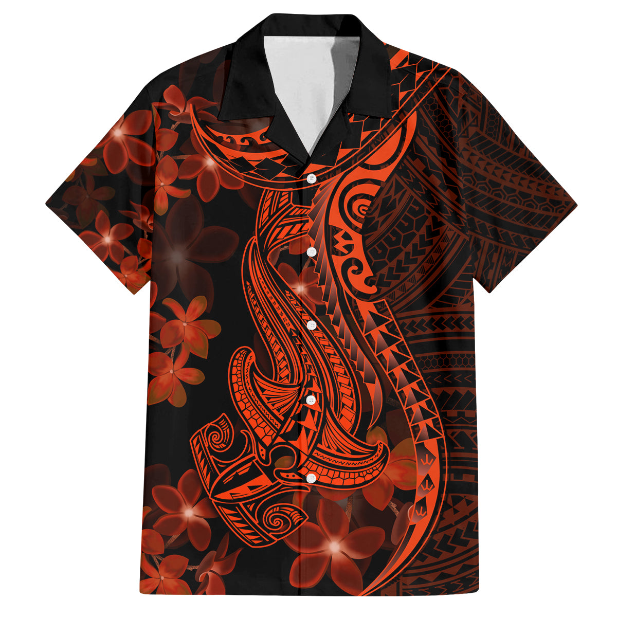 Red Polynesia Family Matching Tank Maxi Dress and Hawaiian Shirt Shark Tattoo With Polynesian Plumeria LT14 Dad's Shirt - Short Sleeve Red - Polynesian Pride