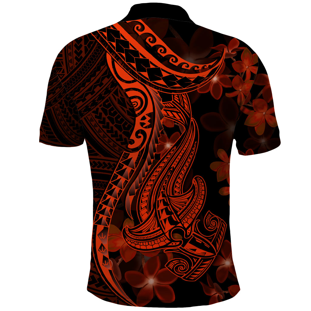 Red Polynesia Polo Shirt Shark Tattoo With Polynesian Plumeria LT14 - Polynesian Pride