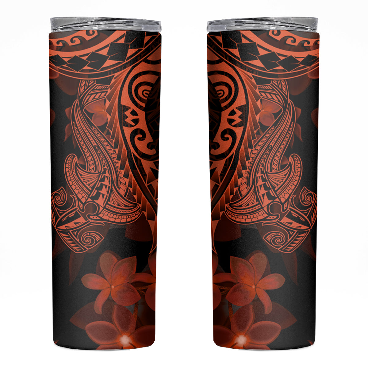 Red Polynesia Skinny Tumbler Shark Tattoo With Polynesian Plumeria LT14 Red - Polynesian Pride