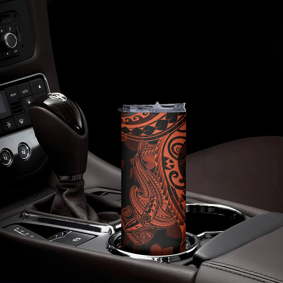 Red Polynesia Skinny Tumbler Shark Tattoo With Polynesian Plumeria LT14 - Polynesian Pride