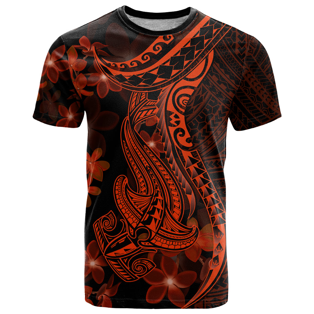 Red Polynesia T Shirt Shark Tattoo With Polynesian Plumeria LT14 Red - Polynesian Pride